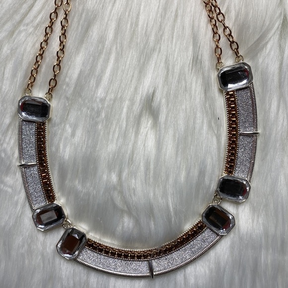 Silver and Gold Double Chain Plate Necklace - Picture 3 of 6